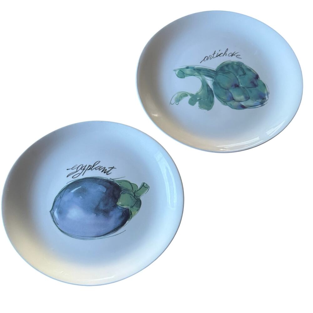 Effetti d’Arte Italy Artichoke Eggplant Small Plates Set of 2 Italian Ceramic
